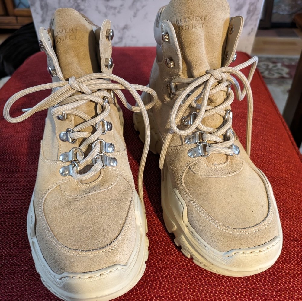 Women's Suede Hiking-Inspired Ankle Boots in Beige